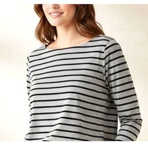 EILEEN FISHER TENCEL TUNIC TOP L/XL BOAT NECK L/S STRIPED OVERSIZED QUIET LUXURY